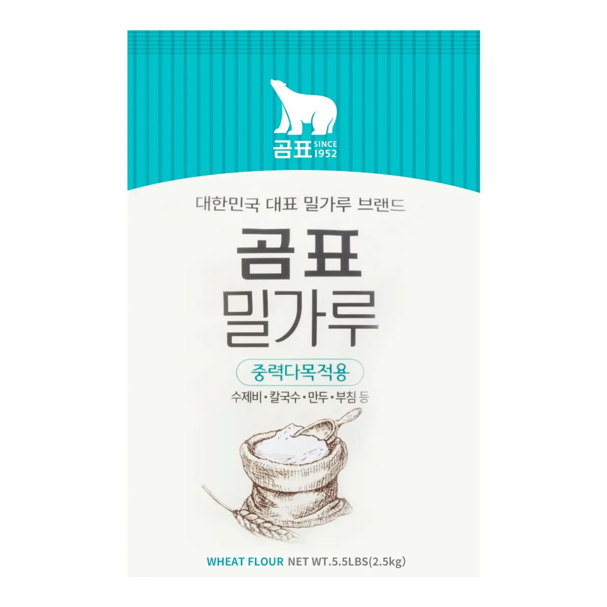 GOMPYO Premium Korean All-Purpose Flour 2.5kg - Unbleached, No Additives for Pancakes, Buns & More