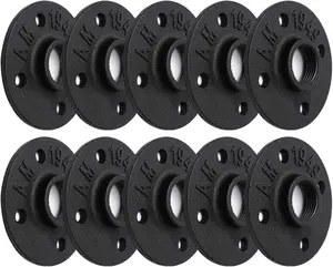 1" Black Painted Floor Flange,  10 Pack 4  Pipe Flange for Industrial  style, Flanges with Threaded Hole for DIY Project/Furniture/Shelving Decoration(10, 1 Inch Black)