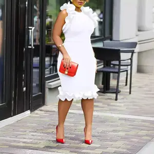 ZZGY Summer Plus Size Comfortable White Ruffle Dress Feminine Mid-Length Slim Fit Dress Slim Round Neck Sleeveless Party Casual High Waist Elegant Vest Women's Plaid Lightweight Comfortable