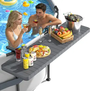 Above Ground Poolside Bar Table, 49.4*9.6" Stable & Large Pool Side Table Holds 110LBS, Durable Above Ground Pool Accessories, Swim Up Bar for Round & Oval Frame Swimming Pools