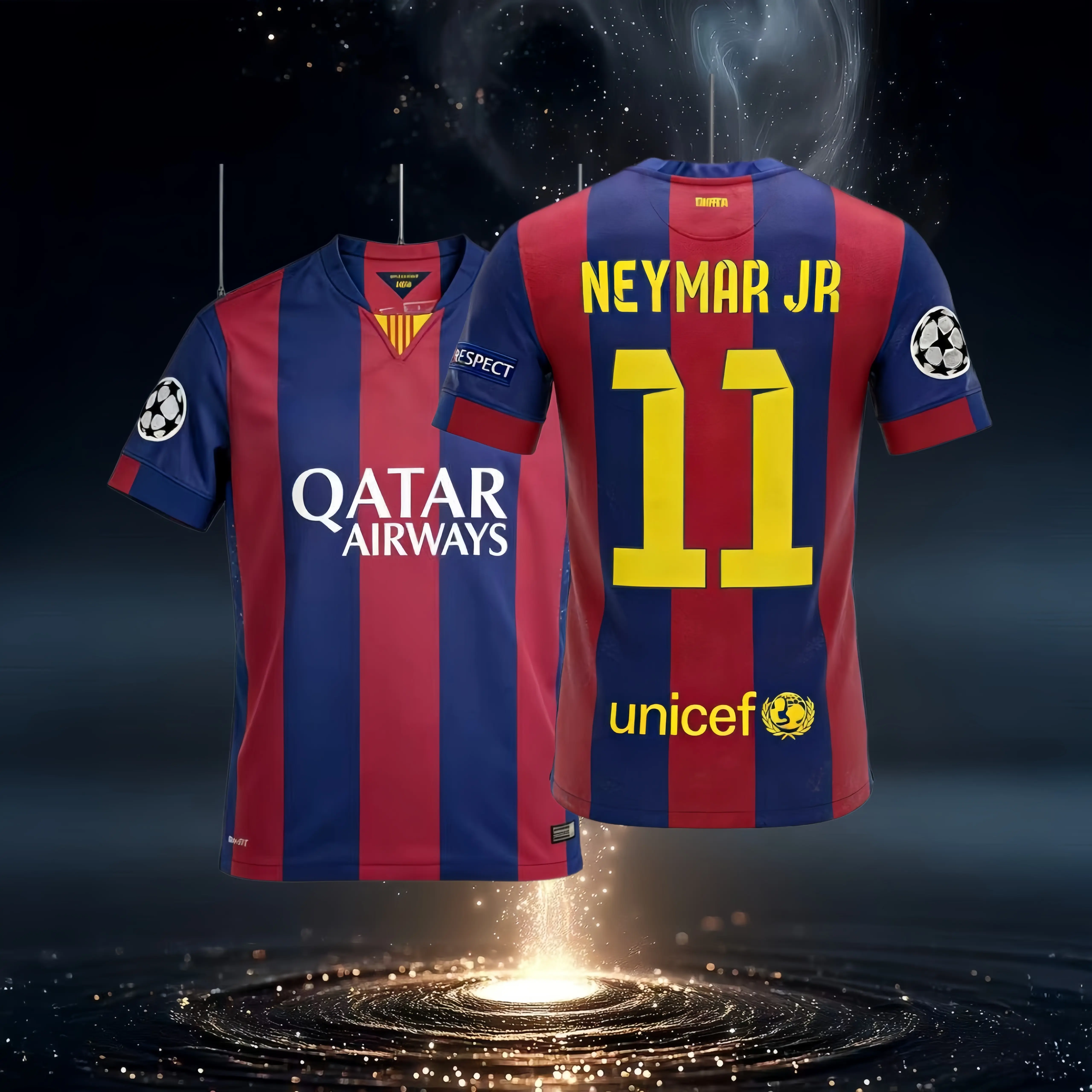 14 15/Home/Short Sleeve/11# Neymar JR/Retro/Soccer Jersey/Fans Version/Red Blue