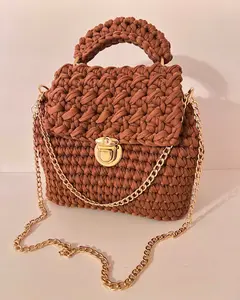 Brown Handbag, Crochet Handbag, Brown Purse