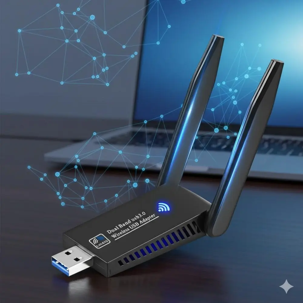 1300Mbps WiFi 6 USB Adapter Dual Band 5GHz 2.4GHz High Gain Antenna for PC Desktop Laptop Windows 11 10 8 7 Compatible Fast Wireless Internet Receiver