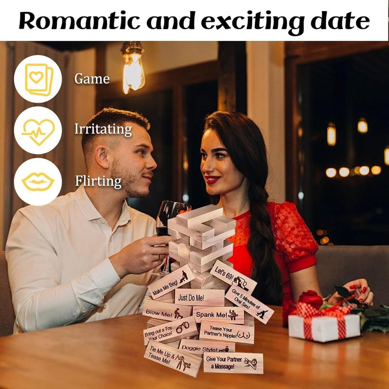 48 Piece Block Tower Jenga Game, Colorful Couple Dating Blocks, Romantic Date Night Challenge, Perfect Valentine's Day Gift