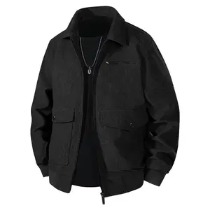 New Autumn Spring Men's WarmCoat Casual Turn-down Collar Long Sleeve Black Jacket for Outdoor Activities & Daily Life Keep Warm Menswear Tops Plain Beige jacket