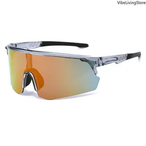 Oversized Sports Sunglasses Men Cycling Glasses Mirrored Outdoor Goggles Trendy Wrapped Anti-UV Riding Shades