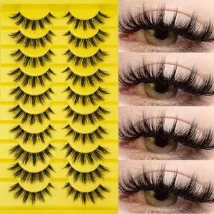 10 Pairs Natural False Lashes, Lightweight Voluminous Soft Russian Roll D Curl, Reusable for Makeup, Cosmetic, Dates, Parties, Travel, Holidays