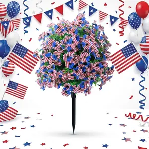 1pc Independence Day Artificial Flowers Stake, Red White and Blue Patriotic Fake Flowers for Outdoor Planter Cemetery Memorial Day Decorations, 4th of July Garden Decor Faux Petunias Violets Ground Plug