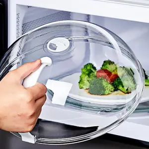 9 Inch Microwave Cover for Food, Transparent Microwave Cover With Easy Grip Handle, Anti-Splatter Microwave Oven Heating Oil Proof Cover with Steam Vents, Fits Most Plates (Silver)