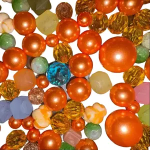 Golden Sunset Assorted Beads Mix - Vibrant Orange Green & Blue Pearls & Faceted Gems for Crafting Jewelry Making
