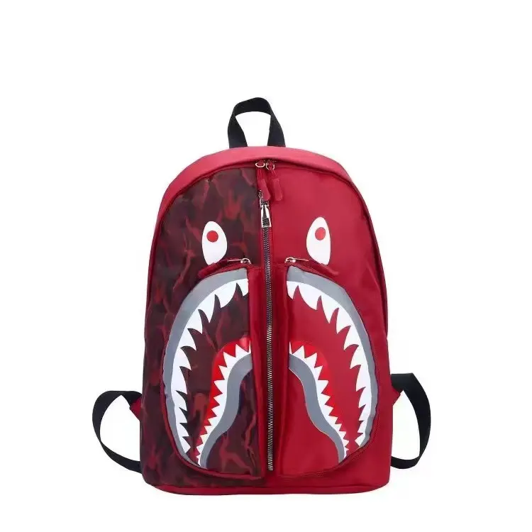Sprayground Red Camo Shark Mouth Print Backpack - Hype Streetwear Large-Capacity Oxford Fabric Laptop Backpack, Durable Fashion Bag for Teen Boys, Ideal for Back to School & Daily Casual Use