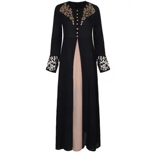 Women’s long-sleeve printed patchwork abaya dress with buttons Women’s long-sleeve printed patchwork abaya dress with buttons