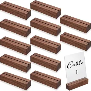 Blosssound 12 Pcs Wood Place Card Holders Wooden Table Number Holder Stands Name Card for Wedding Party Events Exhibition Decoration Office Restaurant Business(Brown,4.61 x 1.1 x 1 Inches)