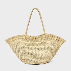 Straw Ruffle Crochet Fan Tote Bag - A New Day Natural