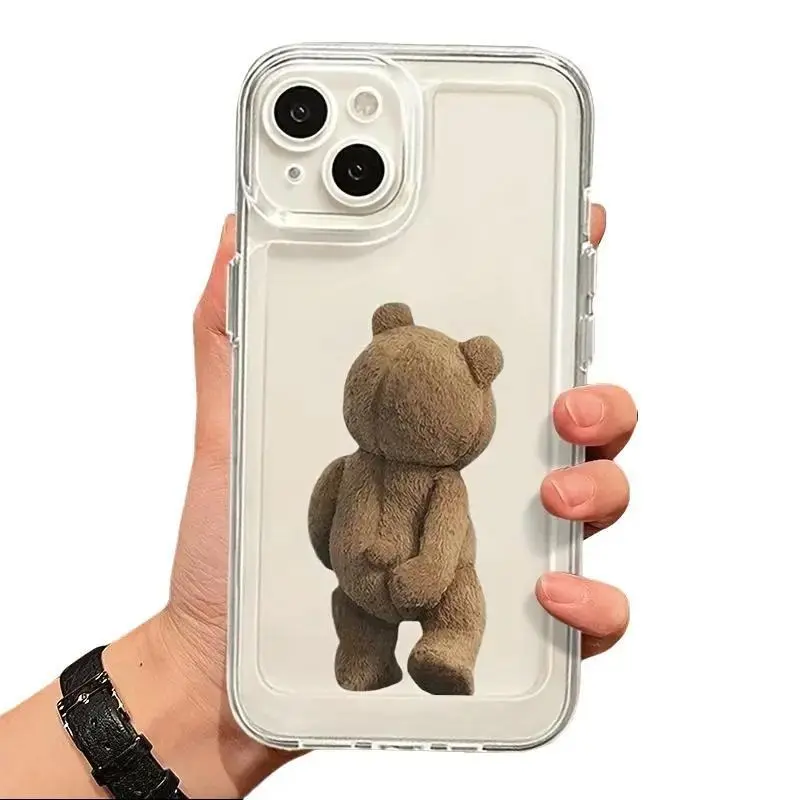 Cartoon Bear Back TPU Transparent All-Inclusive Protective Phone Case for Apple iPhone 17/18/16/15/14/13/12/11/Xs/Xr/X/7/8/Mini/Pro/Plus/Pro Max, Accessories, Smartphone