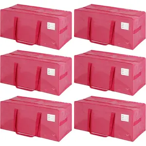 6 Pack Large Moving Bags with Handles,Waterproof Foldable Totes, Clothing Bags, Packing Moving Boxes for College Supplies, Pink