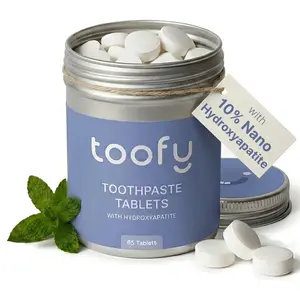 Toofy Toothpaste Tablets, 65 Count (65-Day Supply) | 10% Nano Hydroxyapatite, Remineralizing | Fluoride-Free Natural Whitening | Plastic-Free, Travel-Friendly Oral Care for Adults | Fresh Mint