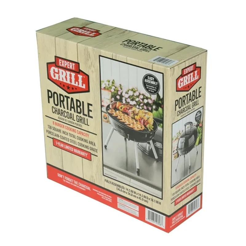 New Expert Grill 14.5'' Steel Portable Charcoal Grill, Black