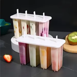 8 Counts Four Hole Ice Cream Stick Mold with Lid, Ideal for Homemade Ice Cream, Perfect for Restaurants, Kitchens, and Rvs