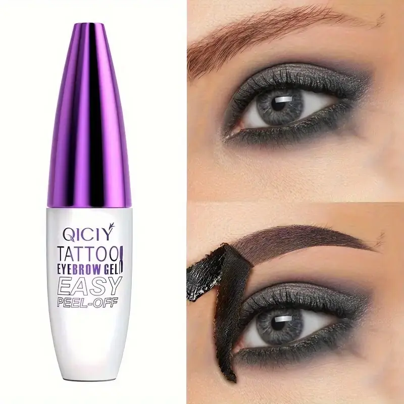 Easy Peel-Off Eyebrow Gel - Waterproof & Sweatproof, Long-Lasting Black or Brown Tattoo Tint, Film Forming, Medium Coverage for All Skin Types