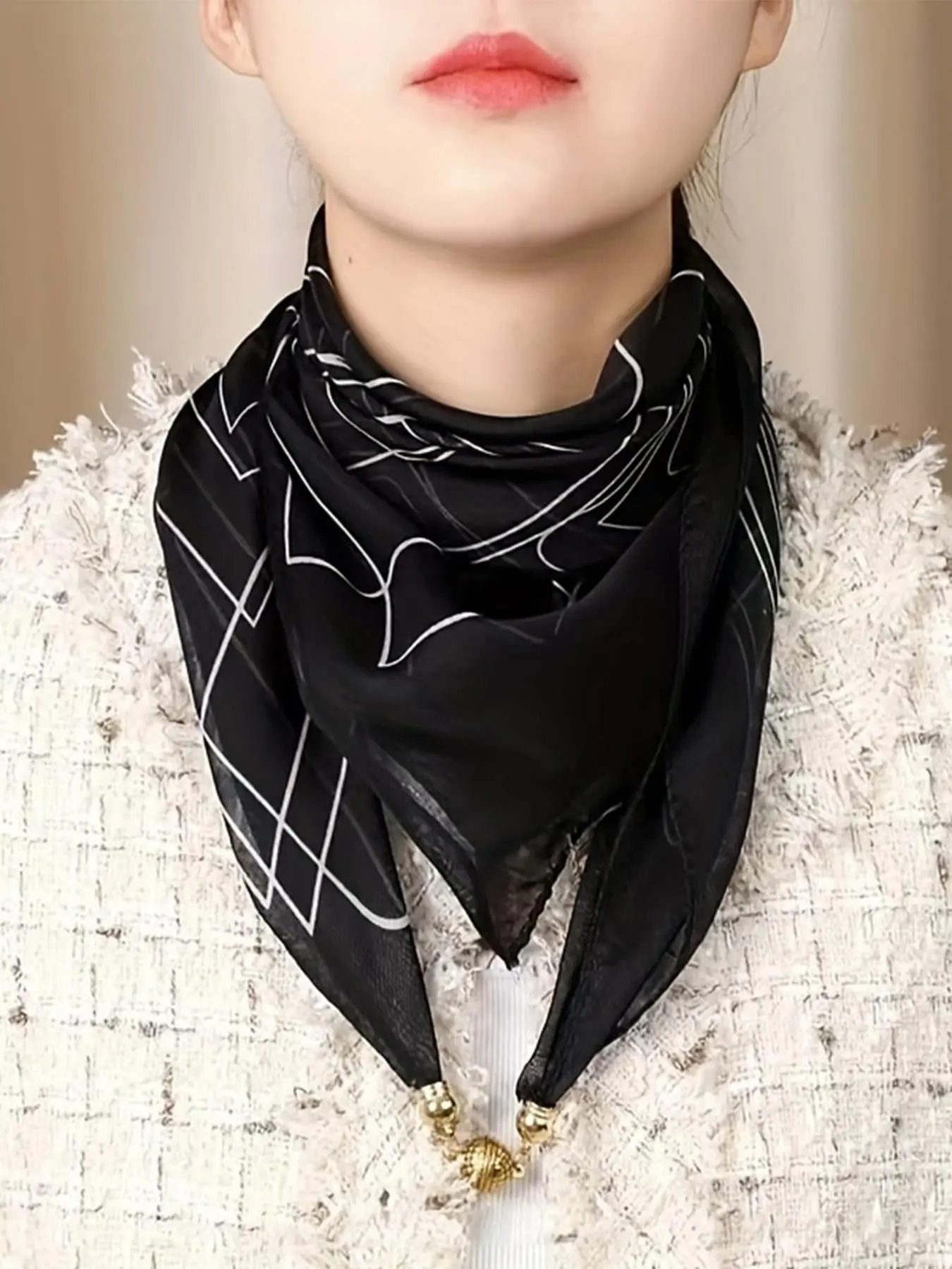 New Fashion Magnetic Buckle Scarf, Daily Simple Versatile Square Scarf, Neck Protection Anti-Wrinkle Shawl, Unisex Accessory, Casual Soft Scarf