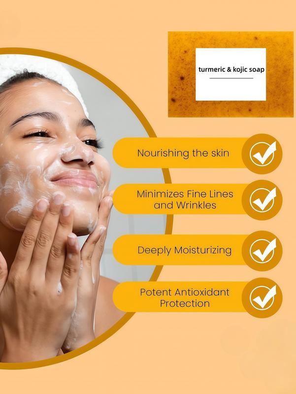 LMMAKE Natural Turmeric Kojic Acid Soap Bar - Triple Action Formula for Brightening Smoothing & Deep Cleansing Skin Reduces Dark Spots Improves Texture for Morning Night Facial Body Care