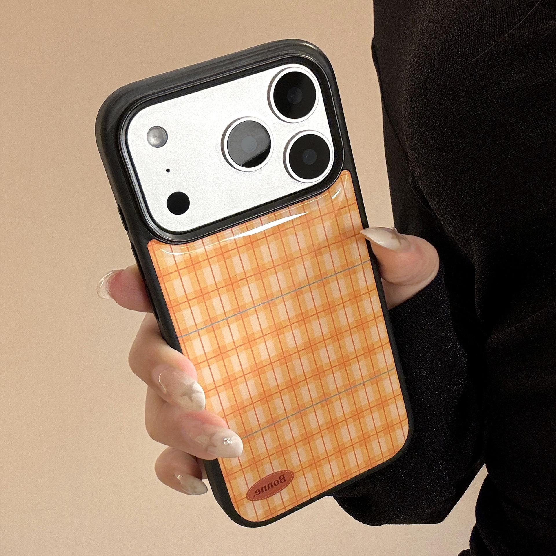 Orange plaid case for Apple iPhone 17 Pro Max, iPhone 15, epoxy resin, hard case, personalized design, 14