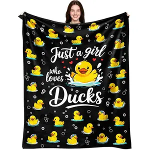 Duck Blanket Gifts Soft Flannel Duck Throw Blanket Stuff Decor for Girls Women Kids Adults Black