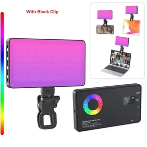 Metal LED Selfie Light, Portable RGB Video Lamp, Rechargeable Dimmable Panel Light with Clip, iPhone Selfie Accessories