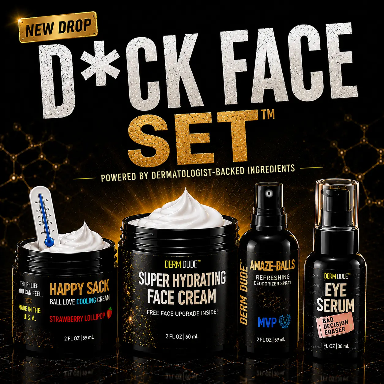 Derm Dude D*ck Face | Special-Edition Scent | Peptide + Electrolyte Skincare +Clinically Proven Odor Eliminating Ball Cream+Free Amaze Balls Deo Spray