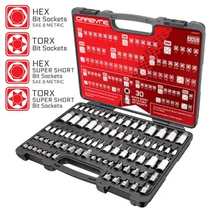 CARBYNE 80 Piece Torx, SAE Hex (Allen) & Metric Hex (Allen) Bit Socket Set with 30 Super Short Bit Sockets, Cr-V Steel Sockets, S2 Steel Bits, Durable Storage Case