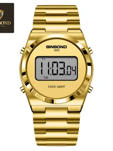 Vintage Fashion Casual Business Trendy Waterproof Stainless Steel Digital LCD Electronic Watch, Binbond Retro Style Timepiece