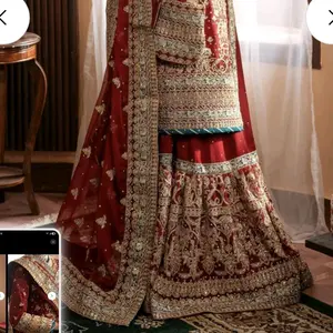 Large size - Red 4 Pc Wedding Wear Lehenga with Intricate Embroidery and Traditional Design for Special Occasions (No Return/No Exchange Due to Hygiene & Customer Safety Requirements)