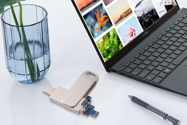 4-Port 4-in-1 USB Drive | High-Speed Photo & Video Backup | External Storage for iPhone, iPad, Android & PC | Portable Memory Stick for On-the-Go Files