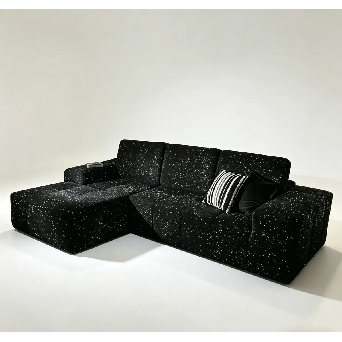 Comfy Cloud L-Shaped Modular Sectional Sofa with Chaise - Comfy Couch, Deep Seat Couch, Stripes, Glam Glitter Velvet, Silver Accent, Boneless Design, Convertible Bed, Memory Foam, No-Assembly Indoor Living Room Piece (Left, Black), Silver Glitter