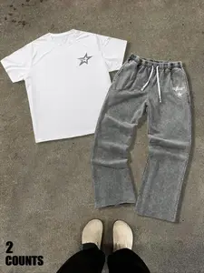 Two-Piece Set Men's Star Print Tee & Pants, Loose Casual Comfy Round Neck Short Sleeve T-Shirt & Trousers for Daily Wear, Men's Two-Piece Outfits for Summer, Matching Clothing Set