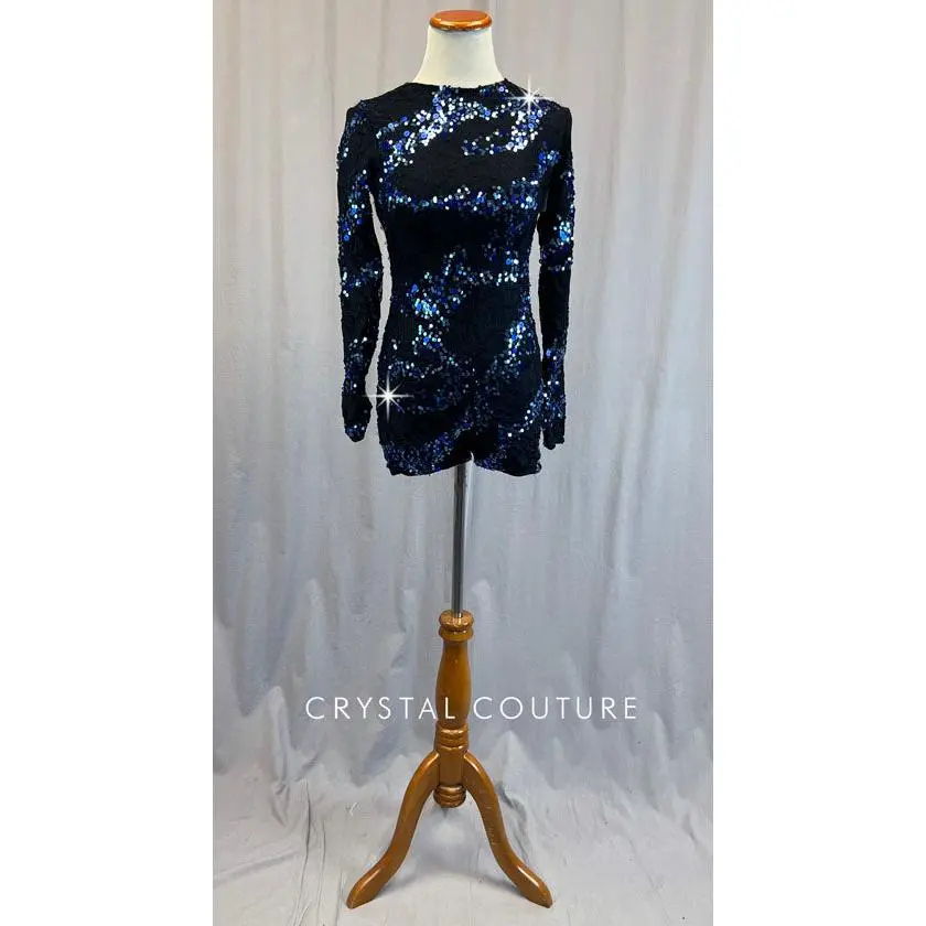Black Lace Biketard with Blue Sequin Detailing