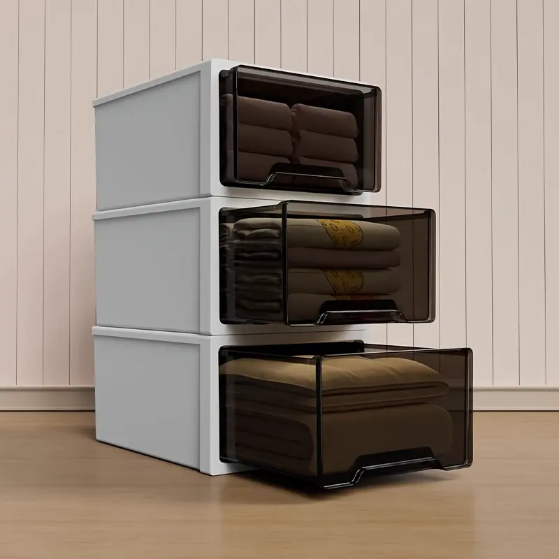 3-Tier Stackable Plastic Drawer Organizer - Clear Large Capacity Storage for Clothes, Underwear & Socks, Space-Saving for Wardrobe, Bathroom or Office, Multilayer Storage