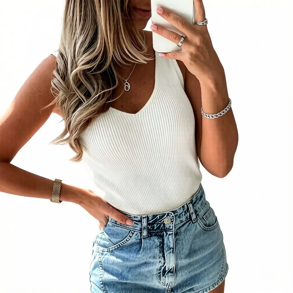 Asvivid Women's Solid Ribbed Knit V-Neck Tank Top - Slim Fit Fashion Sleeveless Basic Summer Tops Backless Womenswear sohochic