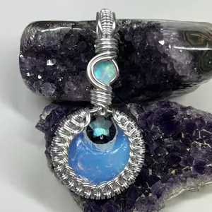 Crescent Moon Crystal Pendants, made with Tarnish Resistant Copper or Silver Tone Wire - Handmade, cord necklace included