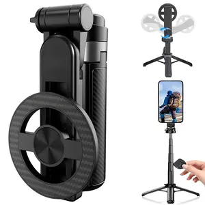 2026 4-in-1 Multifunctional Magnetic mini Selfie Stick with 360° Rotation Compact Stylish Wireless Bluetooth Control Magnetic Phone Holder for Selfies Video Recording Vlogging Compatible with Most Phones - Stabilizer Camera,Maxinum extend to 14.96 inches