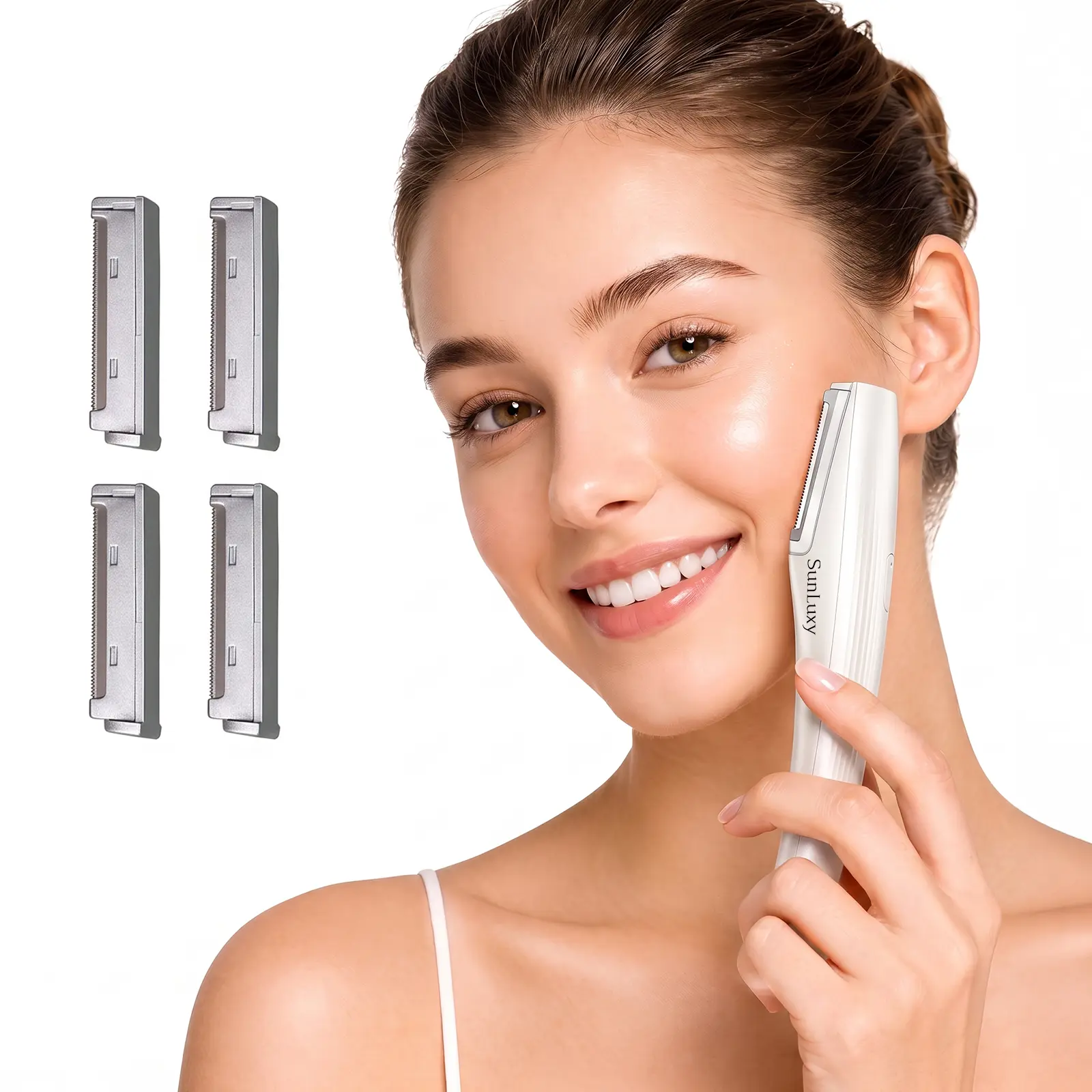 Sunluxy Beauty Sonicsmooth Dermaplane Razor for Women Face + Eyebrow trimmer Dermaplaning System - Peach Fuzz Remover - 8 Weeks of Dermaplaning Blades | Dermaplaning System + Eyebrow Trimmer, Peach Fuzz Remover, 8 Weeks of Dermaplaning Blades