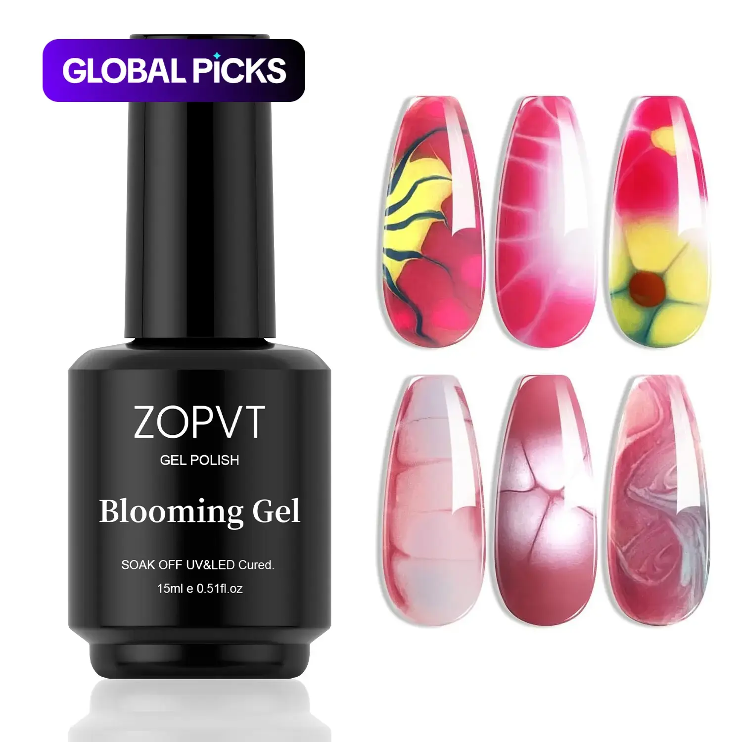 Zopvt 15ML Blooming Gel Soak Off UV LED Gel Nail Polish, Gel Polishes, Transparent Marble Effect Floral Watercolor Flowers Design, Floral Nails, Professional Nail Art Accessories, Cosmetic #GLOBAL PICKS