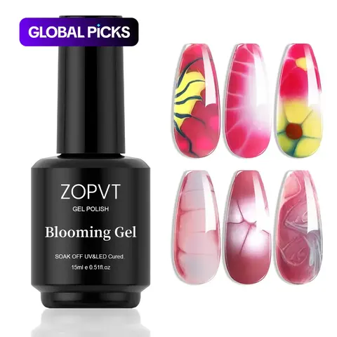 Zopvt 15ML Blooming Gel Soak Off UV LED Gel Nail Polish, Gel Polishes, Transparent Marble Effect Floral Watercolor Flowers Design, Floral Nails, Professional Nail Art Accessories, Cosmetic #GLOBAL PICKS