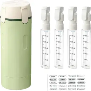4 in 1 Travel Dispenser - Refillable Shampoo & Conditioner Bottles Set, Leak Proof Push-Down Toiletries Containers with Measurement Lines, 120ml Each for Vacation Business Travel outdoorfun