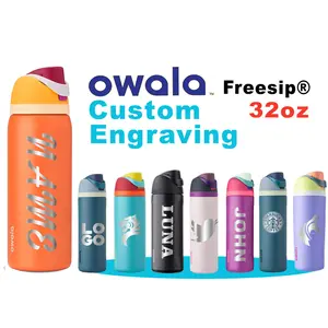 OWALA 32oz FreeSip Insulated Water Bottles Personalized Stainless Steel Bottle with Straw Laser Engraved Custom Bottle for School BPA-Free Vacuum Insulated Leak-Resistant Dishwasher-Safe