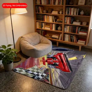 Cartoon Racing Car Design Indoor Mat, Fun Square Rug for Home Office Bedroom Dining Room, Polyester Holiday Decor, Print Rug