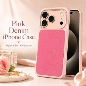 Pink Denim iPhone 17 Pro Max Case, Cute Shockproof Phone Cover with Large Camera Protection, Slim Stylish Case for Women
