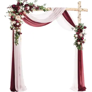 Wedding Arch Draping Fabric 30"x240", Sheer Chiffon Backdrop Panel for Ceremony, Arbor, Party, Stairway, Bridal Shower, Event Decorations (White+Burgundy)
