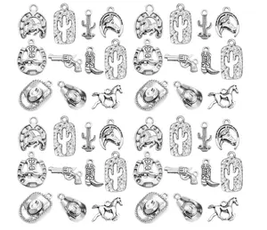 60PCS Antique Silver Western Cowboy Charms Pendants Horse Hat cactus Cowboy Boot Charms for Bracelet Earrings Necklace Jewelry Making (10 Style, 6 of Each) HM672